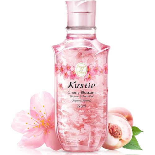 Kal-Gel Douche Éclaircissant Aux Fleurs De Cerisier - Gel Lavant Antioxydant Avec Vrais Pétales Et Huiles Essentielles - Hydratation Profonde, Parfum 24h - Pour Peaux Sèches Et Sensibles, 220ml 