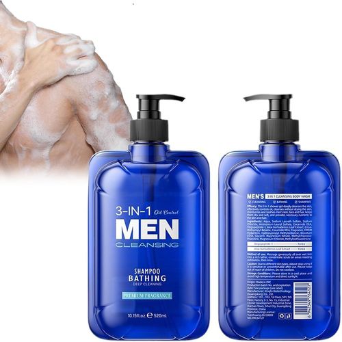 Kal-Men's Body Wash Gel Douche 3-En-1 Pour Hommes - Nettoyant Corps, Cheveux Et Visage - Fraîcheur Intense Et Douceur Pour La Peau 
