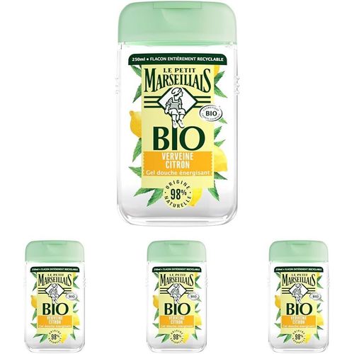 Kal-Gel Douche Énergisant Bio Verveine Citron (Flacon De 250 Ml) \U2013 98% D'ingrédients D'origine Naturelle Et Ph Neutre Pour La Peau \U2013 Emballage Recyclable Et Rechargeable (Lot De 4) 