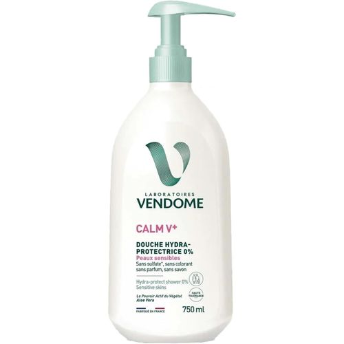 Kal-- Calm V+ - Douche Hydra-Protectrice 0% - Gel Douche Sans Savon - Nettoie, Apaise & Hydrate - Enrichi En Aloe Vera - Sans Sulfate, Colorant Ni Parfum - Peaux Sensibles - 750ml 