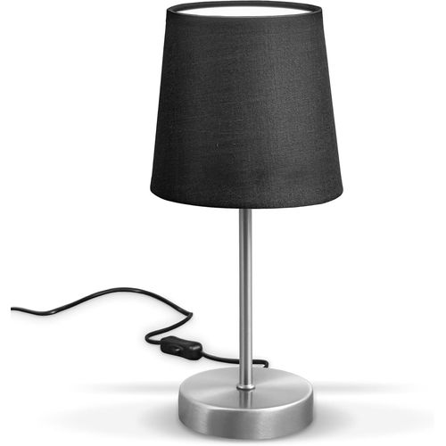 Kal-Lampe De Table Design Moderne, Tissu Noir, Pied Métal Nickel Mat, Pour Ampoule Led E14, Ip20
