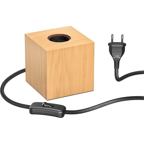 Kal-Lampe De Table Hito, Interrupteur, Bois Véritable (Hévéa), Carré, Marron Clair, 1x E27 Max. 60w