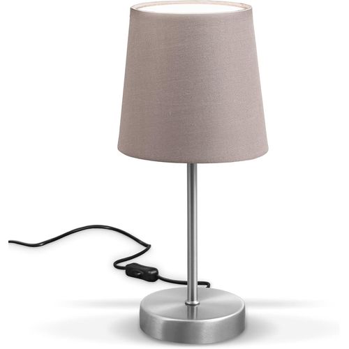 Kal-Lampe De Table Design Moderne, Tissu Taupe, Pied Métal Nickel Mat, Pour Ampoule Led E14, Ip20