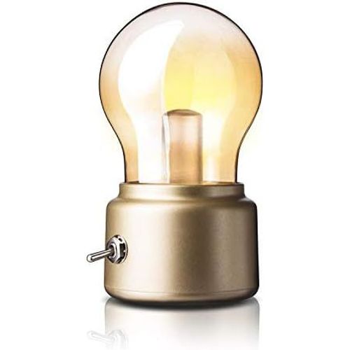 Kal-Lampe De Chevet À Ampoule Rétro, Veilleuse Usb Rechargeable Créative, Lampe De Table Led À L'ancienne, Petite Lampe De Table Ampoule Décorative De Bureau De Chambre À Coucher (Doré)