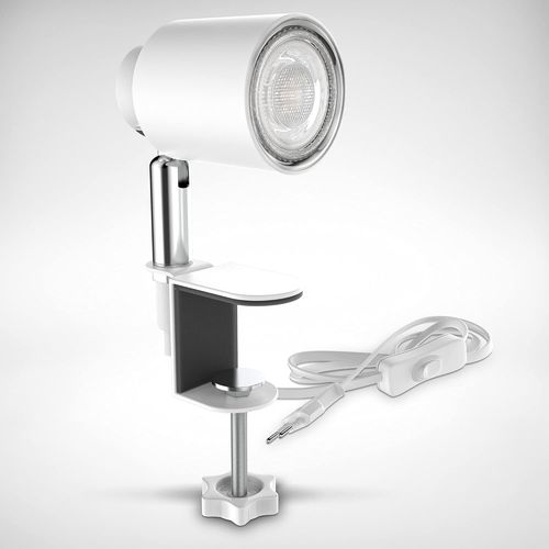 KAL-- Lampe À Pince Led - Lampe De Table Avec Ampoule 5W Gu10 - Lampe De Lecture - Blanc 14,6 Cm