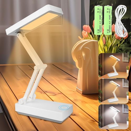 Kal-Lampe De Bureau Sans Fil, 3000mah Lampe De Chevet Tactile Led Lampe Portable Pliable Avec 3 Luminosité Lampe Chevet Rechargeable Pour Chambre À Coucher Lecture Apprentissage Bureau
