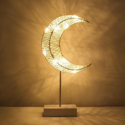 Kal-Lampe De Bureau Décorative, Forme De Lune De Ramadan Lampe De Chevet Led, Lampe De Nuit Blanche Chaude Alimentée Par Batterie Pour La Décoration De La Chambre De Noël, Blanc