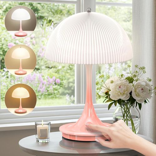 Kal-Lampe De Table Led Sans Fil Rechargeable Lampe De Bureau Chevet Dimmable Tactile Avec 3 Modes De Couleur Hauteur Réglable Lampe Exterieur Pour Chambre, Salle À Manger, Café, Pique-Nique (Rose)