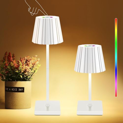 Kal-Lampe De Table Sans Fil, Lampe De Bureau Led Portable Sans Fil Rvb À Intensité Variable Lampes De Chevet Rechargeable À Commande Tactile Pour Chambre À Coucher Restaurant Bar Café (Rayé Blanc)