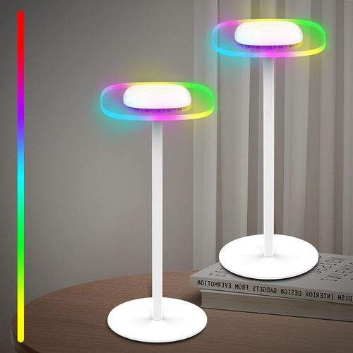 Kal-Lampe De Table Sans Fil Rechargeable, Dimmable Lampe De Chevet Lumière Chaude Couleur+Rgb, Lampe De Bureau Contrôle Tactile Avec Usb-C Pour Intérieur Extérieur Terrasse, Dîner, Jardin(2 Pièce)