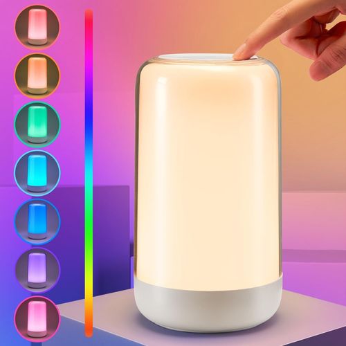 Kal-Lampe De Chevet Chambre, 10 Niveaux + 16 Rgb Couleurs Dimmable Lampe De Chevet Tactile, Veilleuse Adulte Veilleuse Enfant