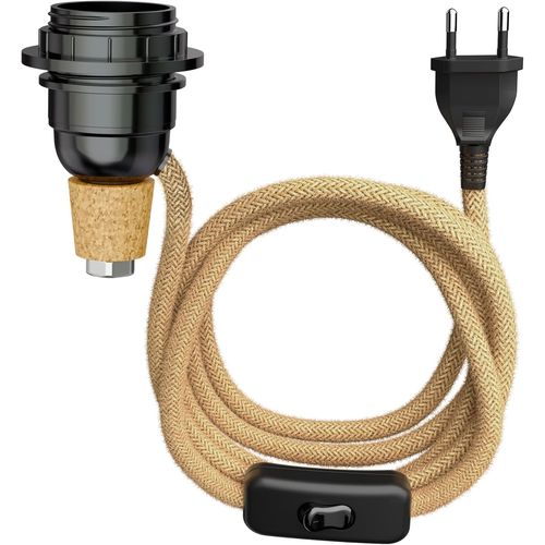 Kal-Lampe De Table Lampe En Liège Flako Avec Interrupteur Et Câble Textile, Chanvre, Beige Naturel, 1x E27 Max. 60w, Sans Bouteille, Sans Ampoule