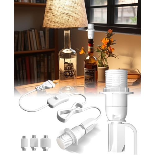 Kal-E14 Support De Lampe De Bouteille Avec Interrupteur Et Prise, Kit D'adaptateur De Lampe De Bouteille Pour Lampe De Table De Bouteille De Vin À Faire Soi-Même - Blanc Lot De 2