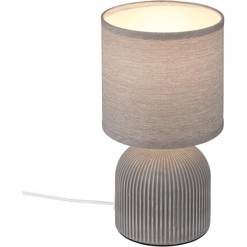 Kal-- Lampe De Table Avec Abat-Jour En Tissu, Interrupteur À Fil, Pied En Céramique, Lampe De Chevet, Décorative, Lampe De Bureau Et Lecture, 15x28 Cm, Gris