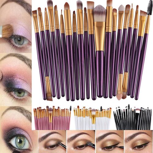 Kal-Lot De 20 Pinceaux De Maquillage Pour Poudre, Fond De Teint, Fard À Paupières, Eyeliner, Lèvres Blanc + Or. 
