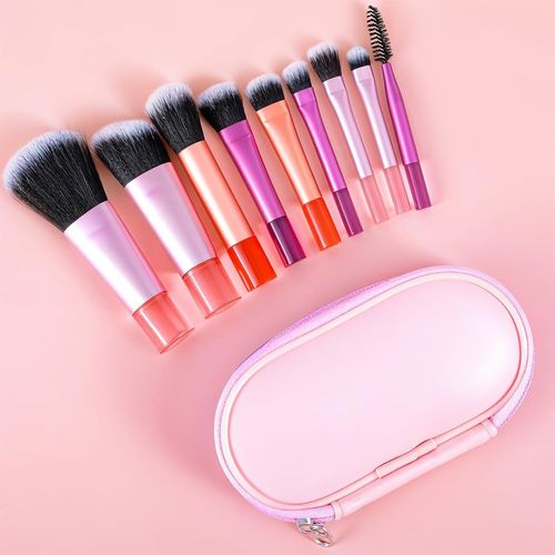 Kal-Lot De 10 Pinceaux De Maquillage De Voyage Avec Étui, Pinceaux De Maquillage Professionnels Pour Fond De Teint, Blush, Poudre, Yeux, Multicolore 