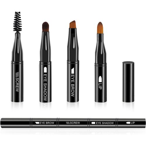 Kal-Ensemble De Pinceaux De Maquillage 4 En 1, Pinceaux De Maquillage De Voyage Amovibles, Pinceau À Sourcils, Pinceau À Vis Et Pinceau À Lèvres Pour Poudre Liquide 