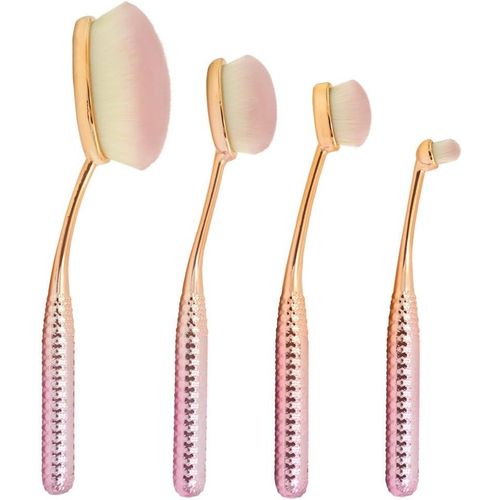 Kal-Royal & Langnickel Mset-Fpk3 Lot De 4 Pinceaux De Maquillage Ovales Avec Fond De Teint, Contour, Contour Détaillé Et Correcteur, Rose Métallique 