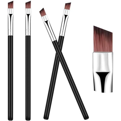 Kal-Ensemble De 4 Pinceaux De Maquillage Pour Sourcils, Fard À Paupières, Pinceaux Cosmétiques Multifonctions, Pinceaux Pour Eye-Liner, Correcteurs, Pinceaux À Cils, Pinceaux À Poudre À Angle Biseaut 