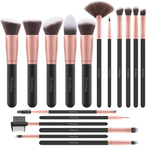 Kal-Pinceaux Maquillage Professionnel 17 Pièces Cosmétique Pinceaux Kit Pour Liquide Poudre Crème Fusion De Fond De Teint Concealer Eye Visage Synthétique Pinceaux De Maquillage (Or Rose)