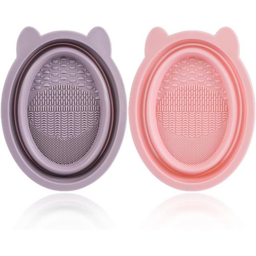 Kal-Tapis De Nettoyage En Silicone, Tapis De Nettoyage Pour Pinceau De Maquillage, Brosse De Nettoyage, Epurateur De Lavage En Silicone Souple, Outils De Nettoyage 2 Pièces Brosse (Violet + Rose) 
