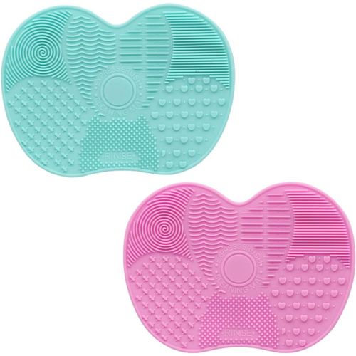 Kal-2 Pack Tapis De Nettoyage En Silicone, Tapis De Nettoyage De Brosse De Maquillage, Outil De Lavage Portable Epurateur, Lavage En Silicone Souple, Pinceau Maquillage (Rose & Vert) 