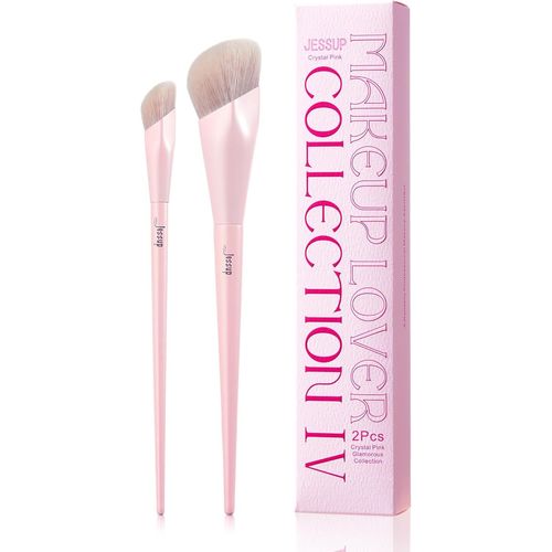 Kal-Pinceau Fond De Teint Et Pinceau Anti-Cernes Kit,2pcs Pinceaux Maquillages Visage Roses Set Pinceaux Maquillage Pour Fond De Teint,Poudre,Crème Liquide Synthétiques Qualité Supérieure,T497 