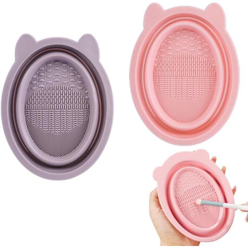 Kal-Tapis De Nettoyage En Silicone, Tapis De Nettoyage Pour Pinceau De Maquillage, Brosse De Nettoyage, Epurateur De Lavage En Silicone Souple, Outils De Nettoyage 2 Pièces Brosse (Violet + Rose) 