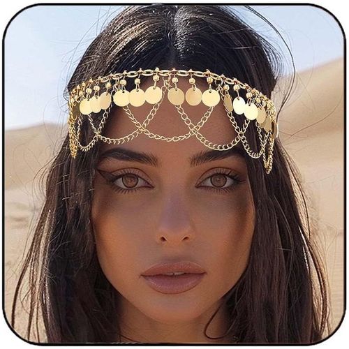 Kal-¿ Chaîne De Tête À Paillettes, Style Boho, Glands, Bandeaux Dorés, Chaînes Frontales, Couvre-Chef De Mariée, Accessoires Pour Cheveux De Festival Pour Femmes