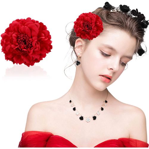 Kal-Barrette Fleur Pince À Cheveux Pince À Cheveux Pour Mariage Nuptiale Beach Décoration Pour Femmes Et Filles Pour La Plage La Fête Le Mariage Carnaval Danseuse De Flamenco (Rouge)