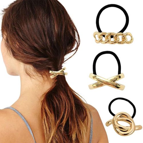 Kal-3 Pi¿¿Ces Manchette De Cheveux, Or Bijoux Cheveux, Chouchou Cheveux, Attache Cheveux Femme En M¿¿Tal, Elastique Cheveux Pour Queue De Cheval Accessoire De Corde De Cheveux(A)