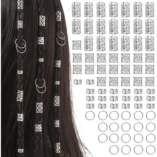 Kal-Bijoux Cheveux Tresse Argent, 80 Pièces Dreadlocks Perle Cheveux Métal Réglable Vikings Spiral Coils, Bague Cheveux Anneau Cheveux Pour Hommes/Femmes Cheveux Décoration Und Accessoires De Coiffur