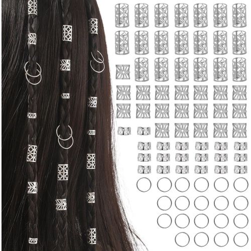 Kal-Bijoux Cheveux Tresse Argent, 80 Pièces Dreadlocks Perle Cheveux Métal Réglable Vikings Spiral Coils, Bague Cheveux Anneau Cheveux Pour Hommes/Femmes Cheveux Décoration Und Accessoires De Coiffur