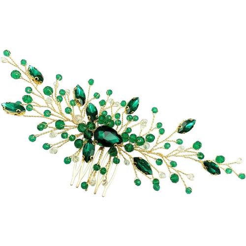Kal-1pcs Peigne À Cheveux De Mariage,Pince Cheveux Mariage,Pour Cheveux De Mariée Fleurs Vert Perles Leaf Serre-Tête Prom,Strass À Cheveux De Decoration Pour Mariées Et Demoiselles D'honneur