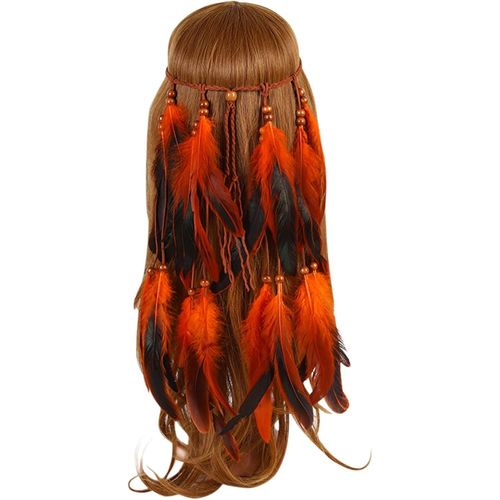 Kal-Bandeau À Plumes Bohémien Hippie Avec Gland - Serre-Tête Indien Coloré Pour Femmes Et Filles, Accessoire De Cheveux Tribal Pour Costume Fête, Coiffe Boho Chic Vintage (Orange, 30)