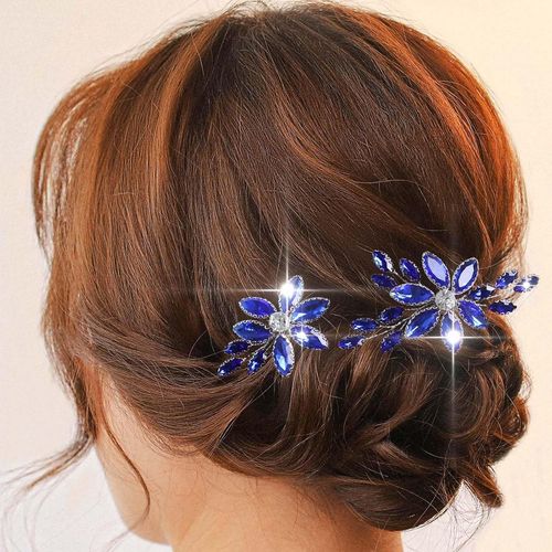 Kal-Mariage Épingles À Cheveux Strass Bleu Accessoires De Cheveux Bridal Crystal Hair Clips Pour Mariée Et Demoiselle D'honneur (2 Pcs)