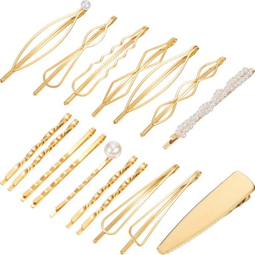 Kal-17 Pièces Ensemble D'épingles À Cheveux En Or Pinces À Cheveux Géométriques Barrettes À Cheveux En Métal Dorées Décoratives Bijoux De Coiffure Accessoires Pour Femmes Fête Mariage