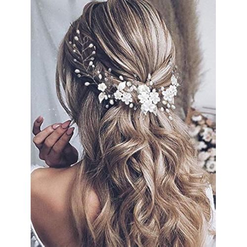 Kal-Fleurs De Mariage Cheveux Vigne Mariée Perle Bandeau, Bijoux De Cheveux Accessoires De Cheveux Pour Femmes Et Filles (Argent)