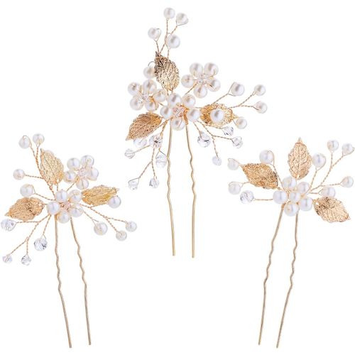 Kal-3 Pièces Pinces Mariage Épingles À Cheveux De Mariage Hair Clips De Perle Feuilles Accessoires De Cheveux De Fleur De Diadème De Mariée Pour Les Mariées Et Les Demoiselles D'honneur (Or)