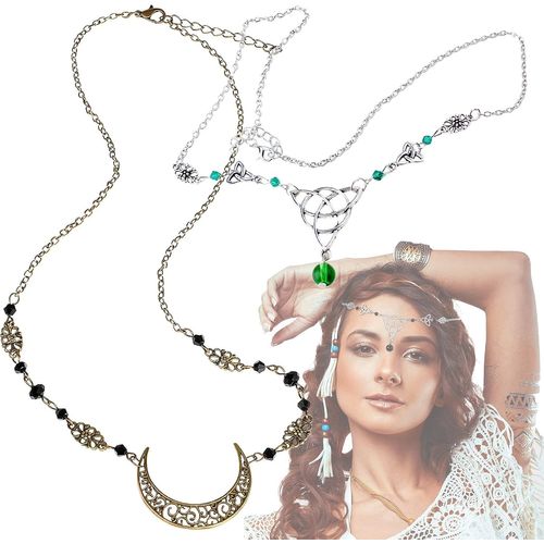 Kal-2 Pièces Boho Chaîne, Bijoux De Tete Oriental, Accessoire Cheveux Mariage Boheme, Chaine De Tete Medievale, Boho Tête Chaîne Avec Cristal Et Motif Lune, Accessoire Cheveux Noeud Celtique
