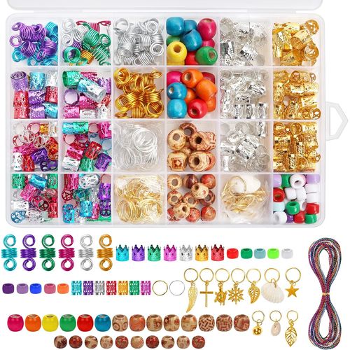 Kal-410 Pièces Accessoires Cheveux Femme - Rouleaux, Manchettes, Anneaux, Pendentifs En Métal Doré, Argenté Et Coloré Et Perles En Bois - Bijoux De Cheveux Dreadlocks Et Tresses