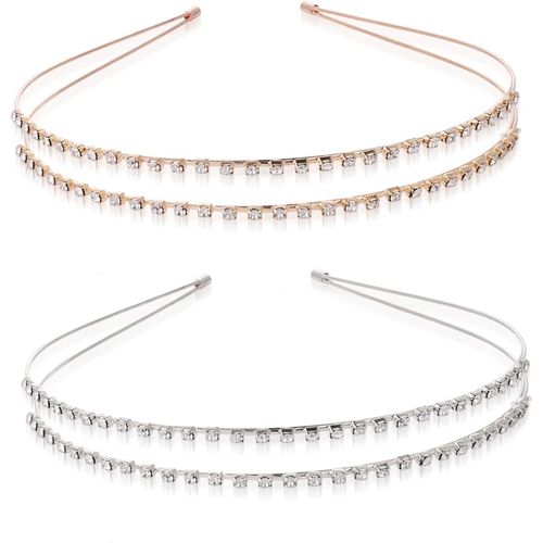 Kal-Lot De 2 Bandeaux À Cheveux Double Couche En Métal Avec Strass Brillants Pour Princesse, Mariage (Doré, Argenté)