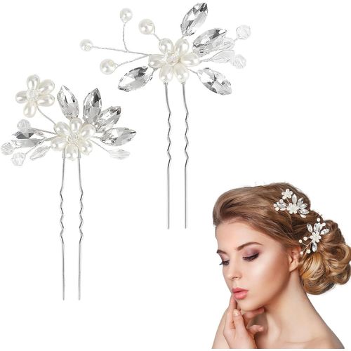 Kal-Accessoire Cheveux Mariage, 2 Pièces De Pince Cheveux Mariage En Strass Et Perles Argentées Bijoux Cheveux Élégants Pour Mariée Demoiselle D'honneur Et Soirée Brillant Et Raffiné