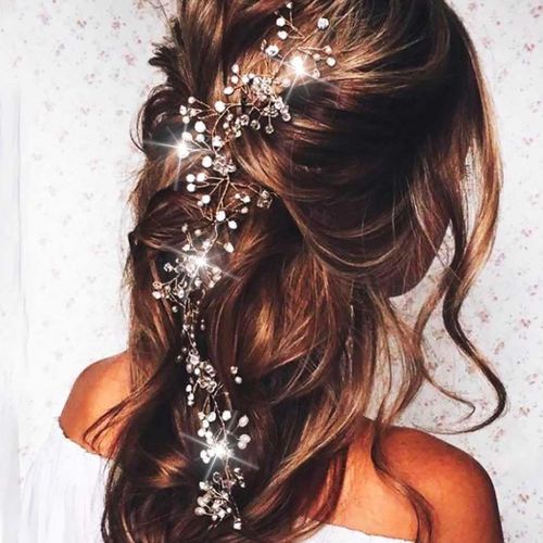 Kal-Mariage Vierge Cristal Cheveux Longs Cheveux Bandeaux Bandeau De Mariage Accessoires De Cheveux Pour Les Mariées Et Les Demoiselles D'honneur (Argent)