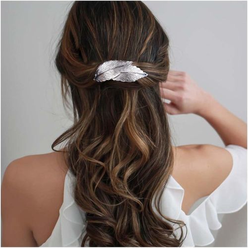 Kal-Barrettes Feuilles Métal Barrettes Feuilles Argent Barrette Feuilles Minimales Barrettes Mariage Épingle À Cheveux Accessoires Cheveux Métal Bijoux Pour Femme Coiffure
