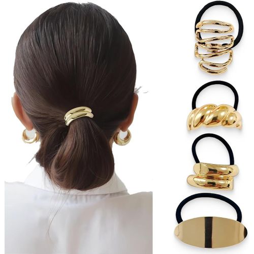 Kal-4 Pièces Manchette De Cheveux, Or Bijoux Cheveux, Attache Cheveux Femme En Métal, Elastique Cheveux Pour Queue De Cheval Accessoire De Corde De Cheveux