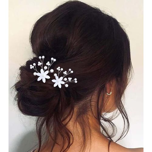Kal-Barrette Perle Mariage Barrette Perle Mariée Barrette Fleur Blanche Barrette Fleur Argent Épingle À Cheveux Postiche Accessoires Cheveux Décoratifs Pour Femmes Et Filles