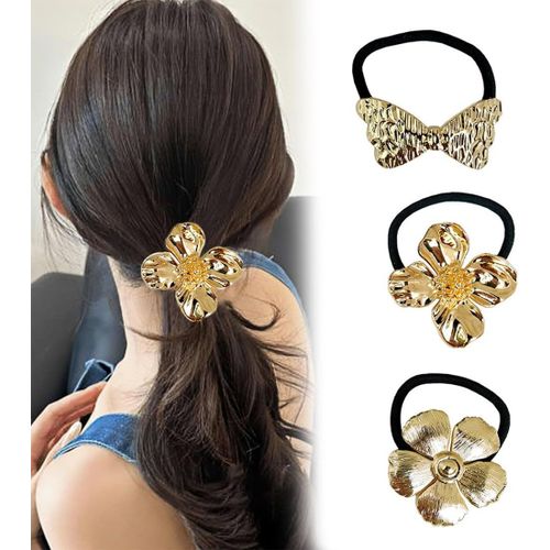 Kal-3 Pièces Manchette De Cheveux, Or Bijoux Cheveux, Chouchou Cheveux, Attache Cheveux Femme En Métal, Elastique Cheveux Pour Queue De Cheval Accessoire De Corde De Cheveux(C)