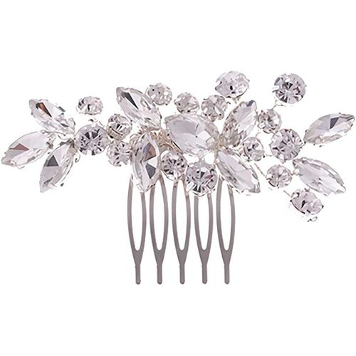 Kal-Peigne À Cheveux Pour Femme Avec Strass Et Perles, Motif Feuilles Argentées - Accessoire De Mariage Pour Femme - Accessoire De Coiffure En Cristal - Coiffe De Fête Pour Mariée