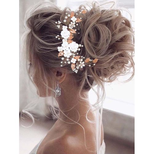 Kal-Vigne De Cheveux Mariage À Motif Floral Avec Perles Serre-Tête Pour Mariée Pour Femme Et Fille (Or Rose)